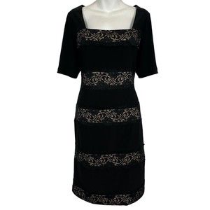 Adrianna Papell Womens Little Black LBD Jersey Knit Lace Cocktail Party Dress 10